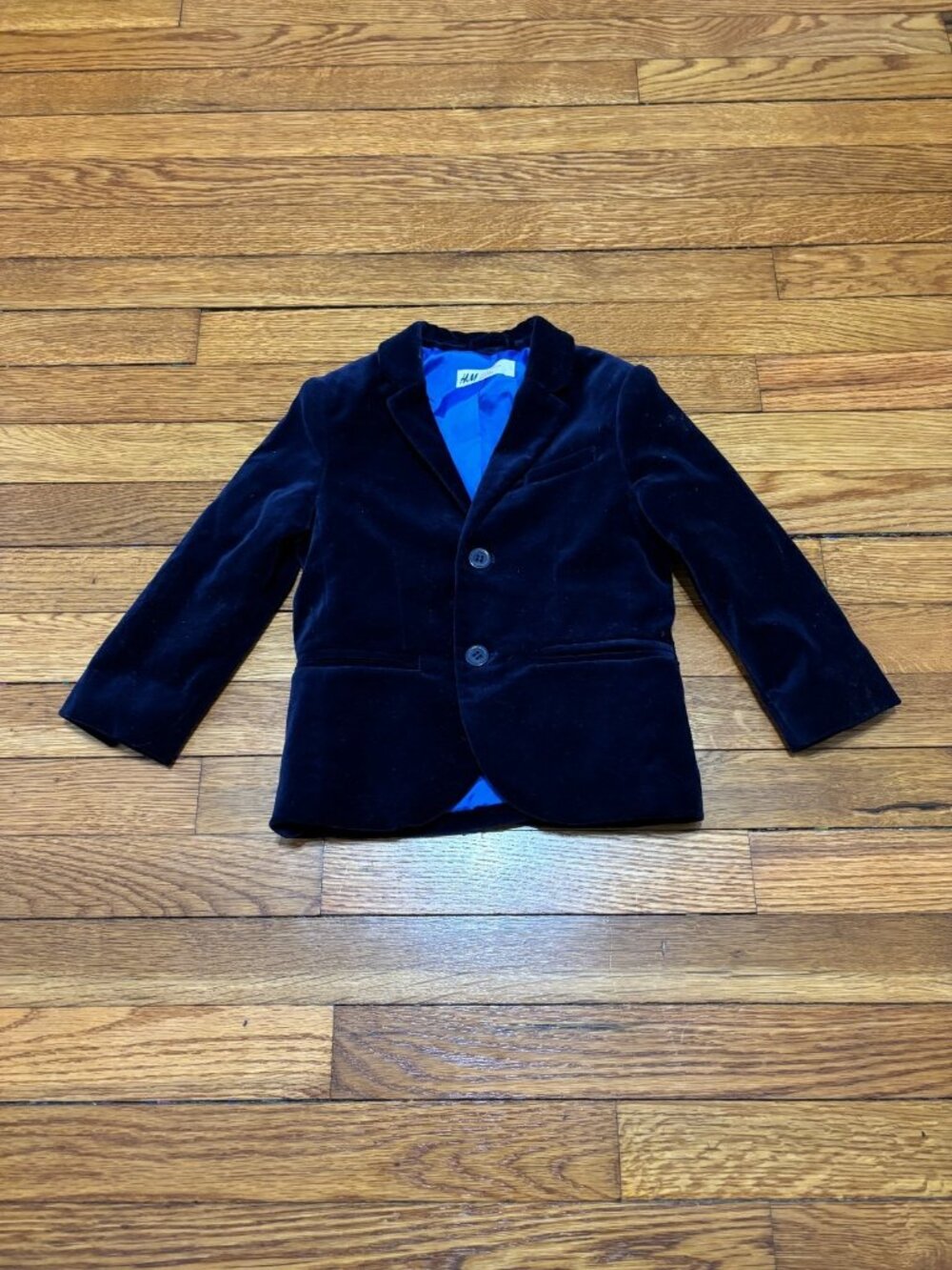H&M Toddler Boys Blazer Jacket Size 2-3 Years Navy Blue Velvet Stretch Cotton